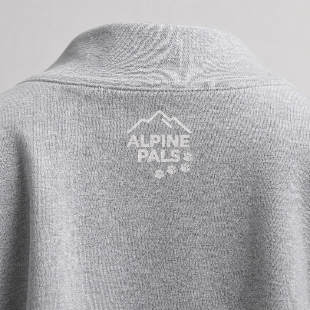 Sport grey sweatshirt with 'Alpine Pals' logo on a light gray background