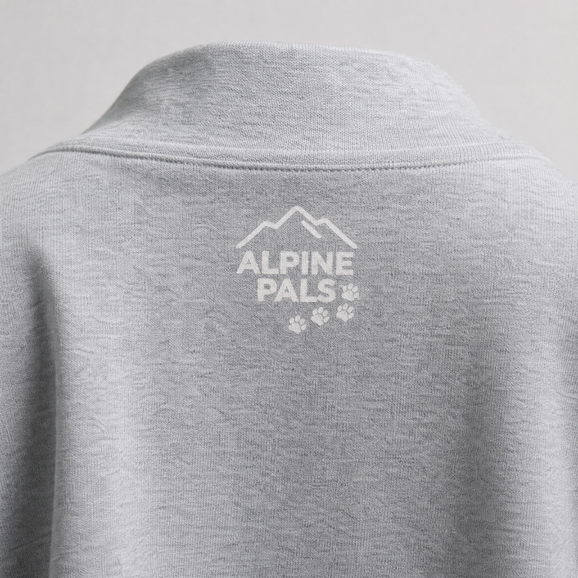 Sport grey sweatshirt with 'Alpine Pals' logo on a light gray background