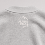Ash gray sweatshirt with 'Alpine Pals' logo on a light gray background