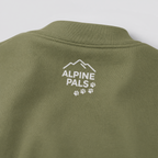 Military green shirt with 'Alpine Pals' logo on a white background
