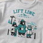Sport grey sweatshirt with 'Lift Line Legends' graphic featuring bears and a cat at a ski resort.