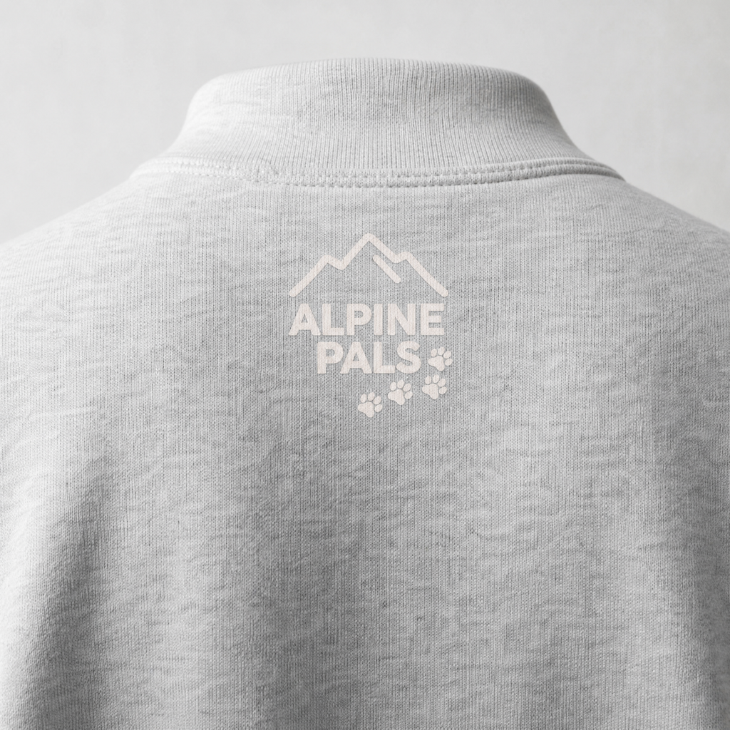 Ash gray shirt with 'Alpine Pals' logo on a light gray background
