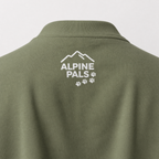 Military green sweater with 'Alpine Pals' logo on the back against a white background