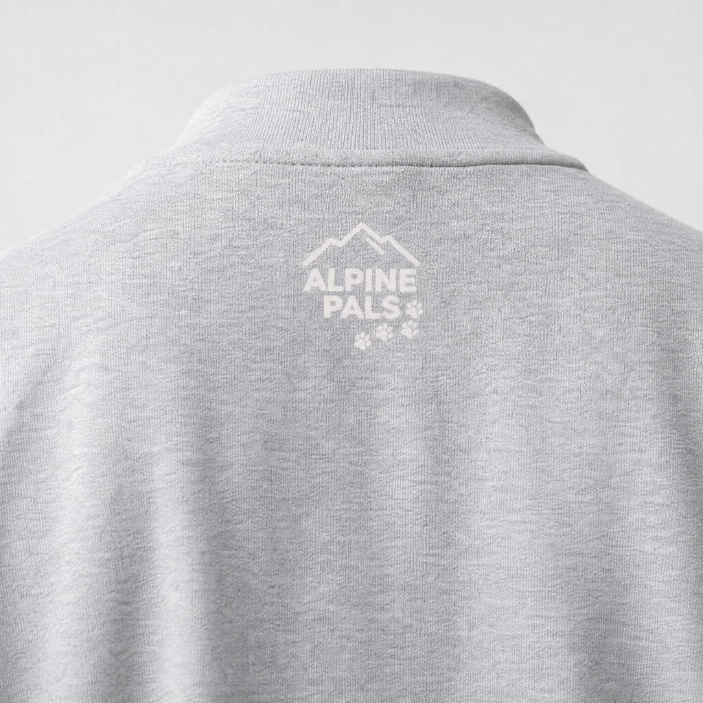 Sport gray sweater with 'Alpine Pals' logo on a light gray background