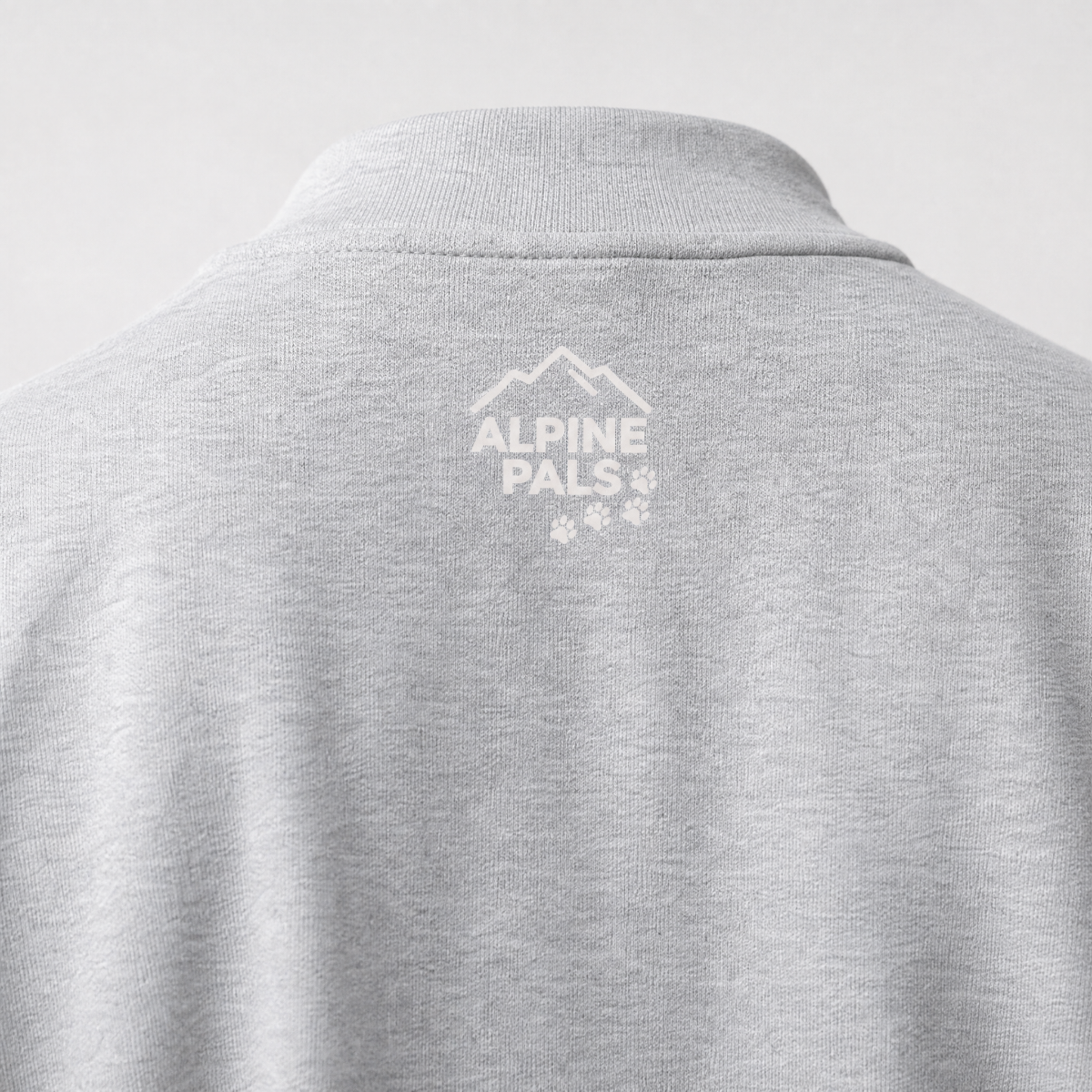 Sport gray sweater with 'Alpine Pals' logo on a light gray background