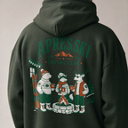 Forest green hoodie with 'Apres Ski Social Club' design on the back