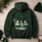 Forest green hoodie with 'Après Ski' design on a wooden surface with winter accessories.