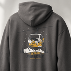 Charcoal gray hoodie with a graphic of a ski lift and text 'Ski Fast, Nap Faster' on the back.