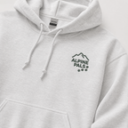 Ash gray  hoodie with 'Alpine Pals' logo on a white background