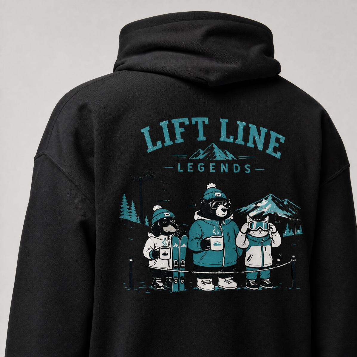 Black hoodie with 'Lift Line Legends' graphic on the back