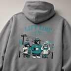 Graphite gray hoodie with 'Lift Line Legends' graphic on the back