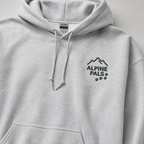 Sport grey hoodie with 'Alpine Pals' logo on a plain background
