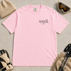 Blossom tee featuring minimalist black line art of a bear, raccoon, and bunny wearing ski goggles above a small pair of crossed skis.