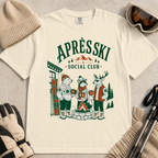 Ivory white t-shirt with 'Apres Ski Social Club' graphic.