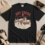 Black t-shirt with a graphic of a dog and 'Hot Cocoa Patrol' text.
