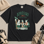 Black t-shirt with 'Apres Ski Social Club' graphic.