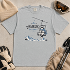 Granite gray t-shirt with 'Chairlift Therapy' graphic design.