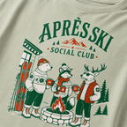 Bay green t-shirt with 'Apres Ski Social Club' graphic.