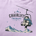 Orchid colored t-shirt with 'Chairlift Therapy' graphic design.