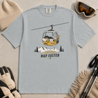 Granite gray t-shirt with a graphic of a dog in a gondola lift and text 'Ski Fast Nap Faster'.