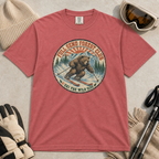 Crimson red t-shirt featuring a vintage ski bear carving through powder beneath “Full Send Forest Club” and “Ski the Wild Side” text.