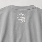 Granite gray shirt with 'Alpine Pals' logo on a light gray background