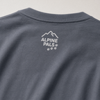 Denim gray t-shirt with 'Alpine Pals' logo on a light gray background