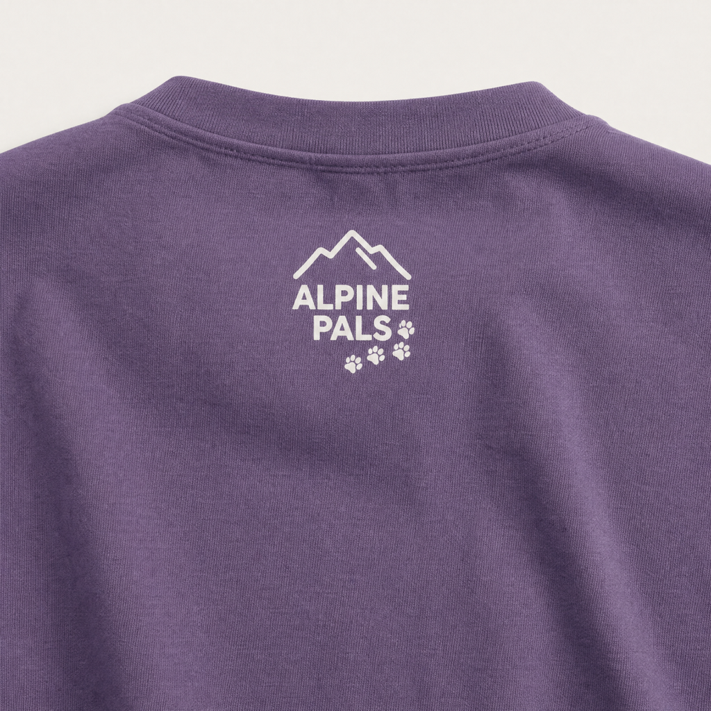 Grape purple shirt with 'Alpine Pals' logo on a white background