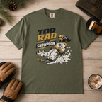 Hemp colored t-shirt with 'Too Rad to Snowplow' text.