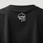 Black shirt with 'Alpine Pals' logo on a light gray background