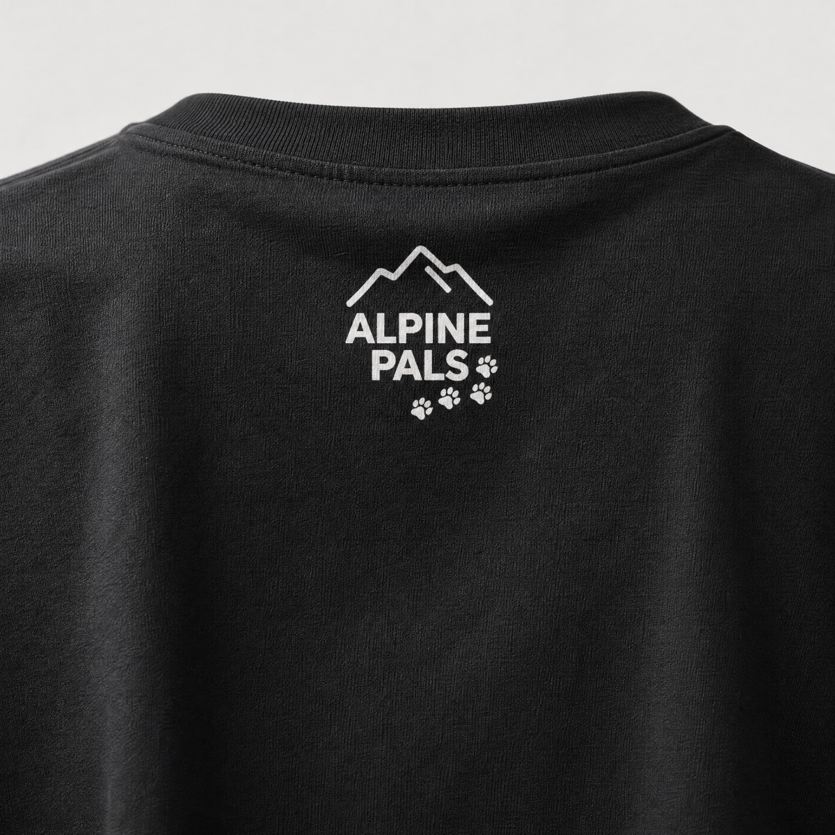 Black shirt with 'Alpine Pals' logo on a light gray background
