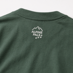 Blue spruce green t-shirt with 'Alpine Pals' logo on a white background