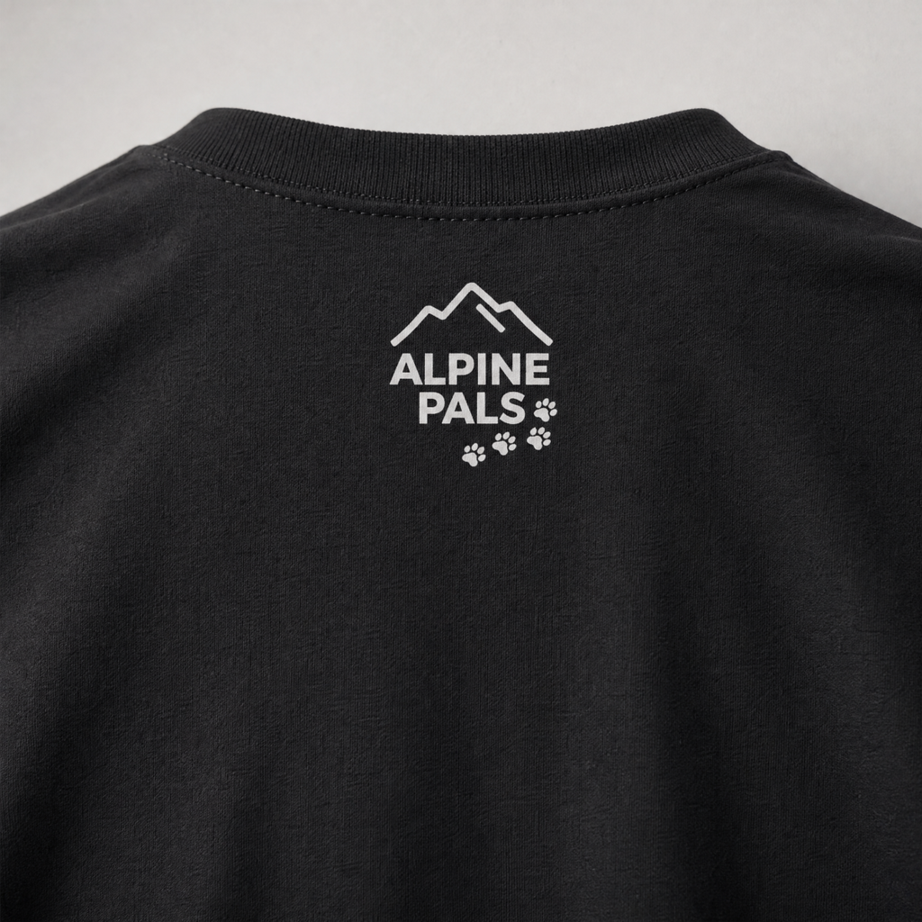 Black shirt with 'Alpine Pals' logo on a gray background
