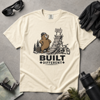 Ivory white t-shirt with beaver graphic and 'Built Different' text.
