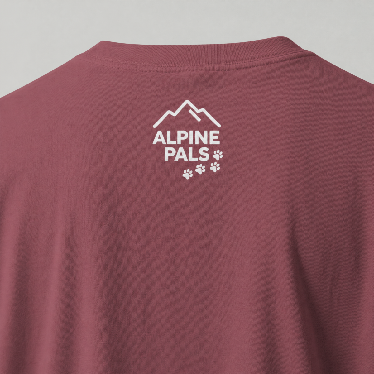 Brick red shirt with 'Alpine Pals' logo on a plain background