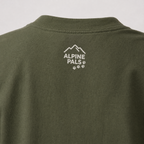 Hemp green t-shirt with 'Alpine Pals' logo on a white background