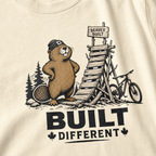 Ivory white t-shirt with beaver graphic and 'Built Different' text.