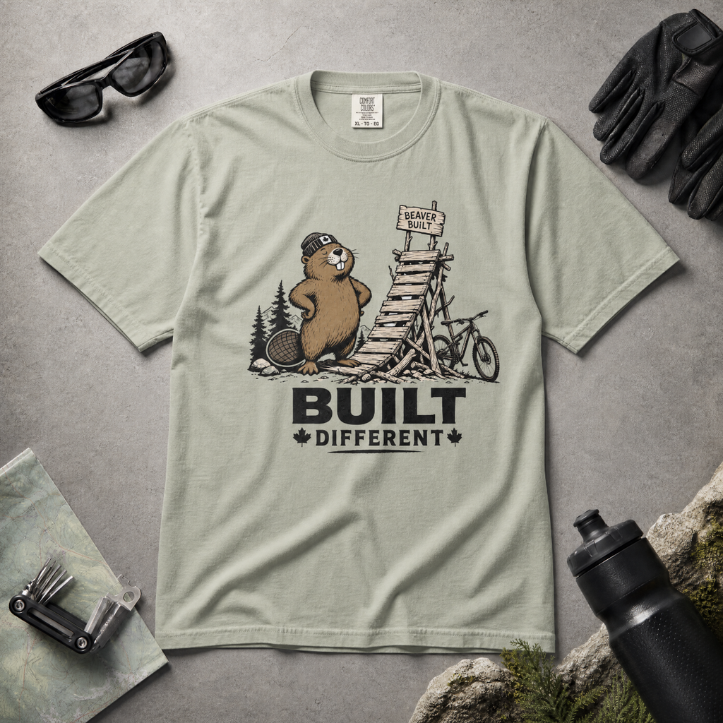 Bay green t-shirt with beaver graphic and 'Built Different' text.