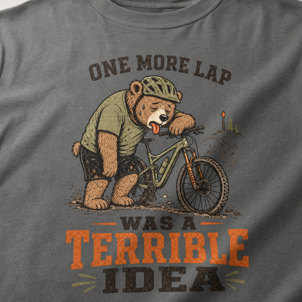 Pepper gray t-shirt with a bear graphic and text about cycling