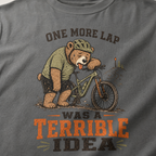 Pepper gray t-shirt with a bear graphic and text about cycling