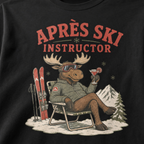 T-shirt with a moose graphic and 'Après Ski Instructor' text on a black background