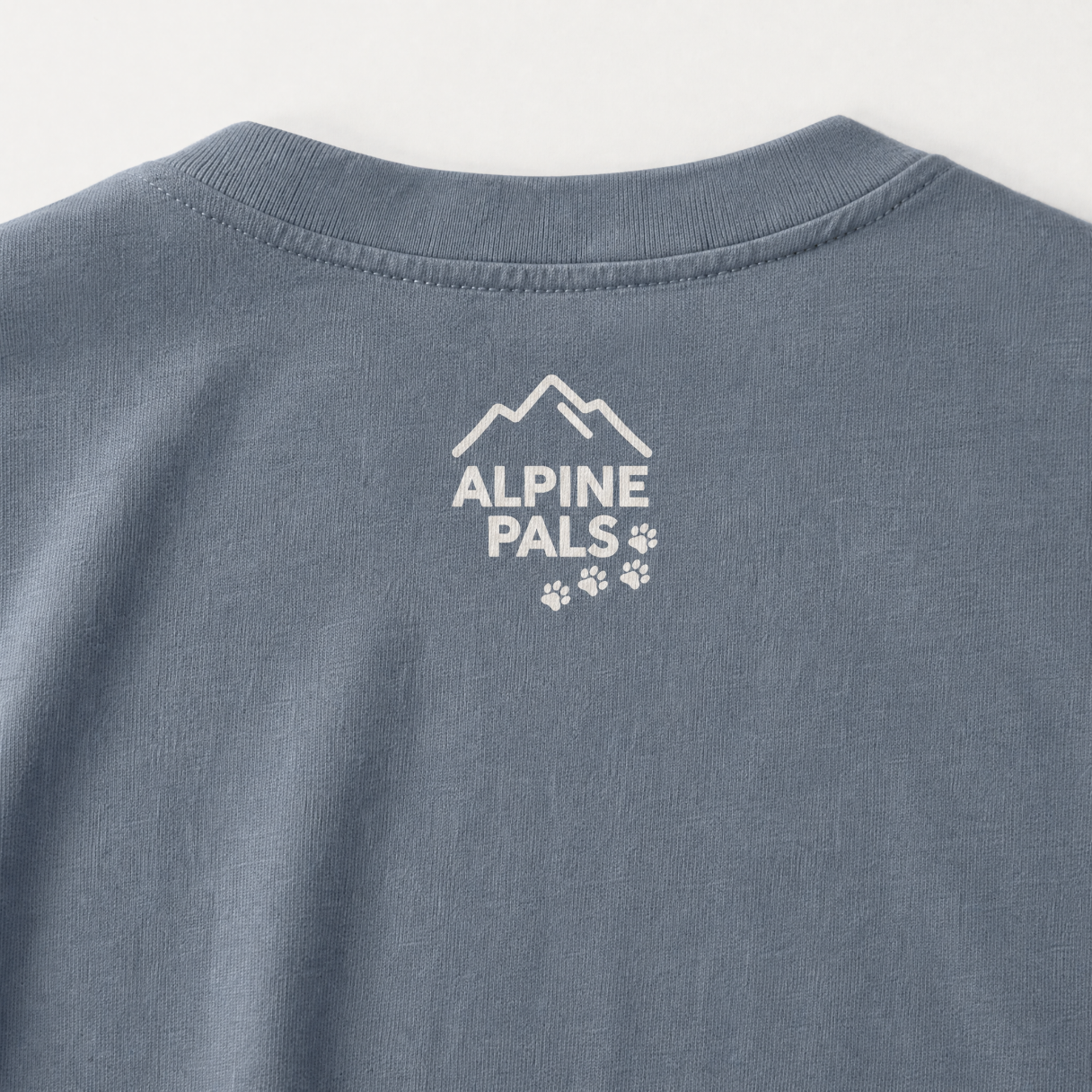 Gray t-shirt with 'Alpine Pals' logo on a white background