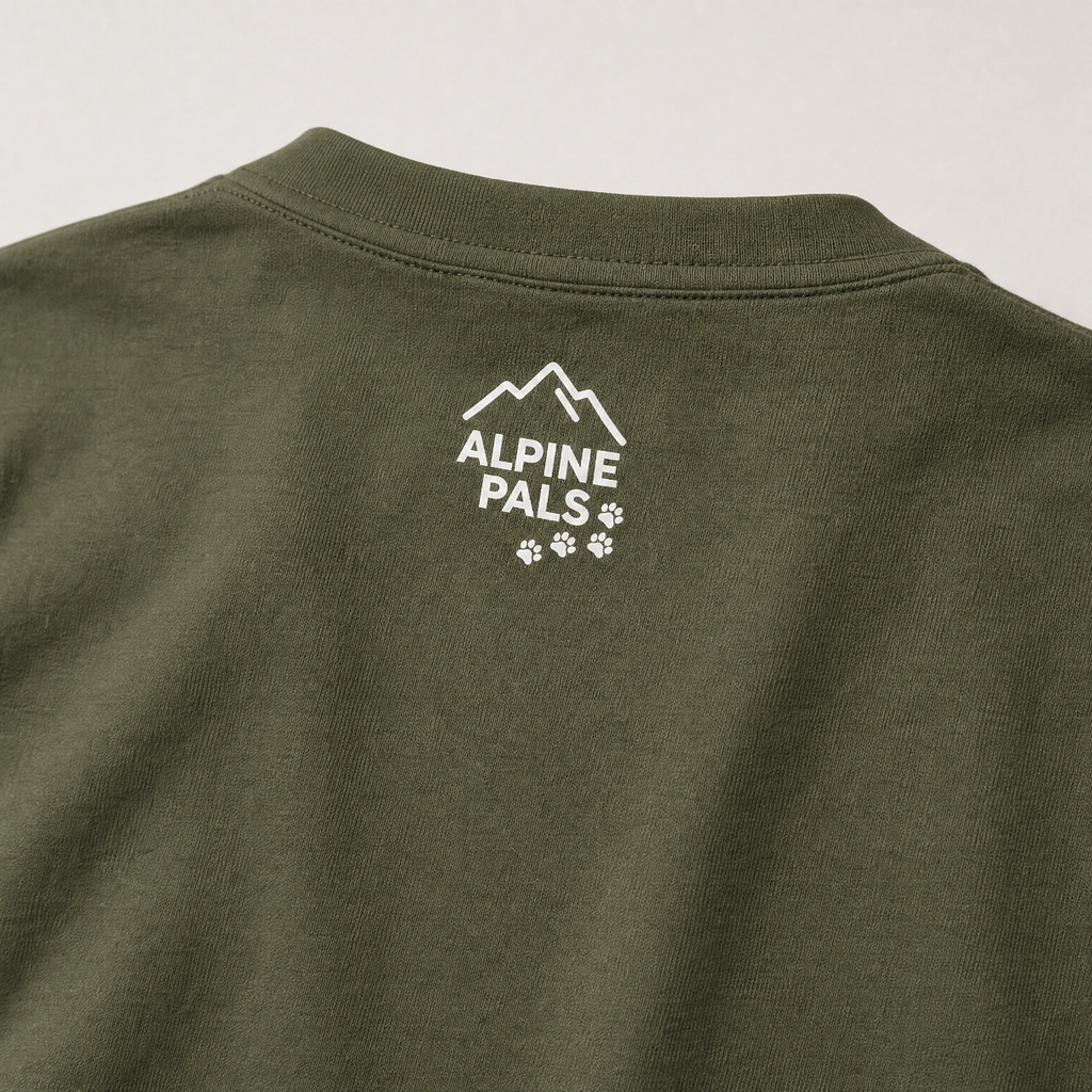 Green shirt with 'Alpine Pals' logo on a white background