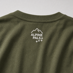 Green sweatshirt with 'Alpine Pals' logo on a white background