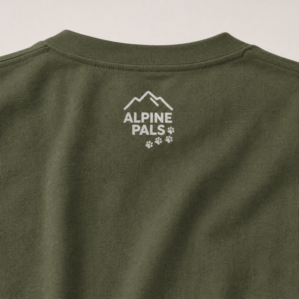 Hemp colored shirt with 'Alpine Pals' logo on a plain background