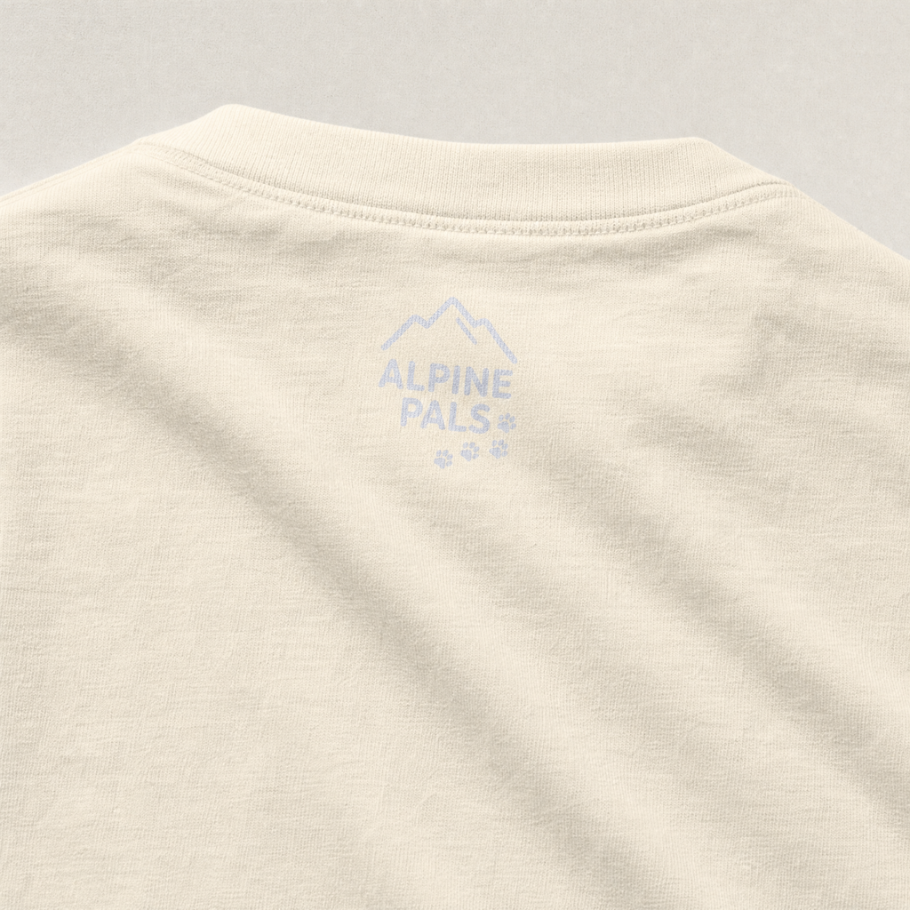 Beige fabric with 'Alpine Pals' logo on a gray background