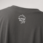 Gray t-shirt with 'Alpine Pals' logo on a light gray background