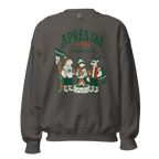 Charcoal gray sweatshirt with 'Apres Ski Social Club' graphic on a white background