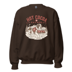 Dark chocolate brown sweatshirt with 'Hot Cocoa Patrol' graphic on a white background