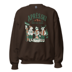 Dark chocolate brown sweatshirt with 'Apres Ski Social Club' graphic on a white background